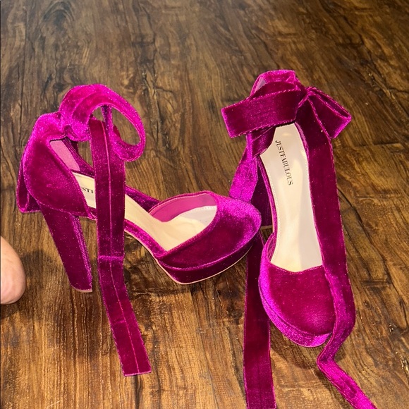 JustFab Shoes - JustFab Velvet Heels - Vibrant Pink